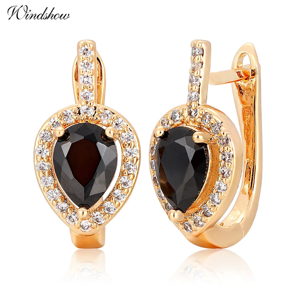 

2016 New Teardrop Black Onyx Paved CZ Small Circles Huggies Hoop Earrings for Women Gold Color Aros boucle d'oreille Femme