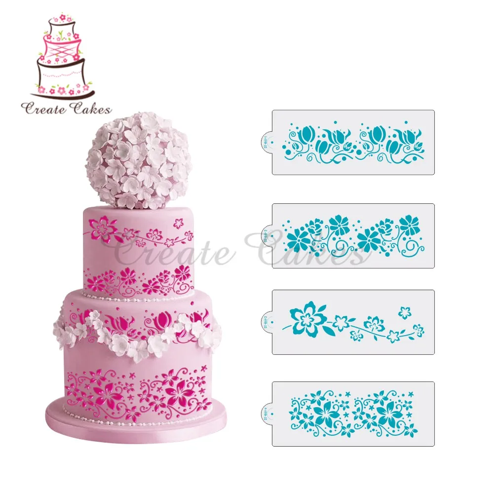 4Pcs Flower Vines Stencil Cake Decorating Stencil Wedding