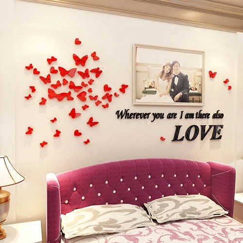 Бабочка Любовь Акриловые DIY 3D наклейки на стену художественная фреска спальня фон наклейки на стены плакат Свадьба спальня домашний Декор стены