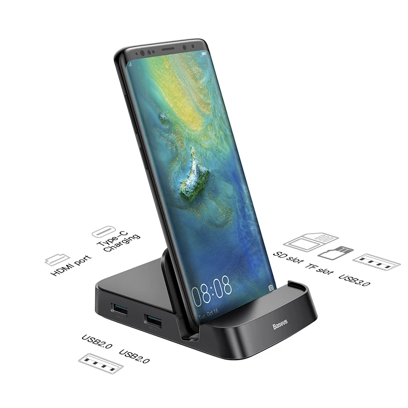 Baseus концентратор USB Type C док-станция для samsung S10 S9 Dex Pad станция USB-C к HDMI док-станция адаптер питания для huawei P30 P20 Pro - Цвет: Gray