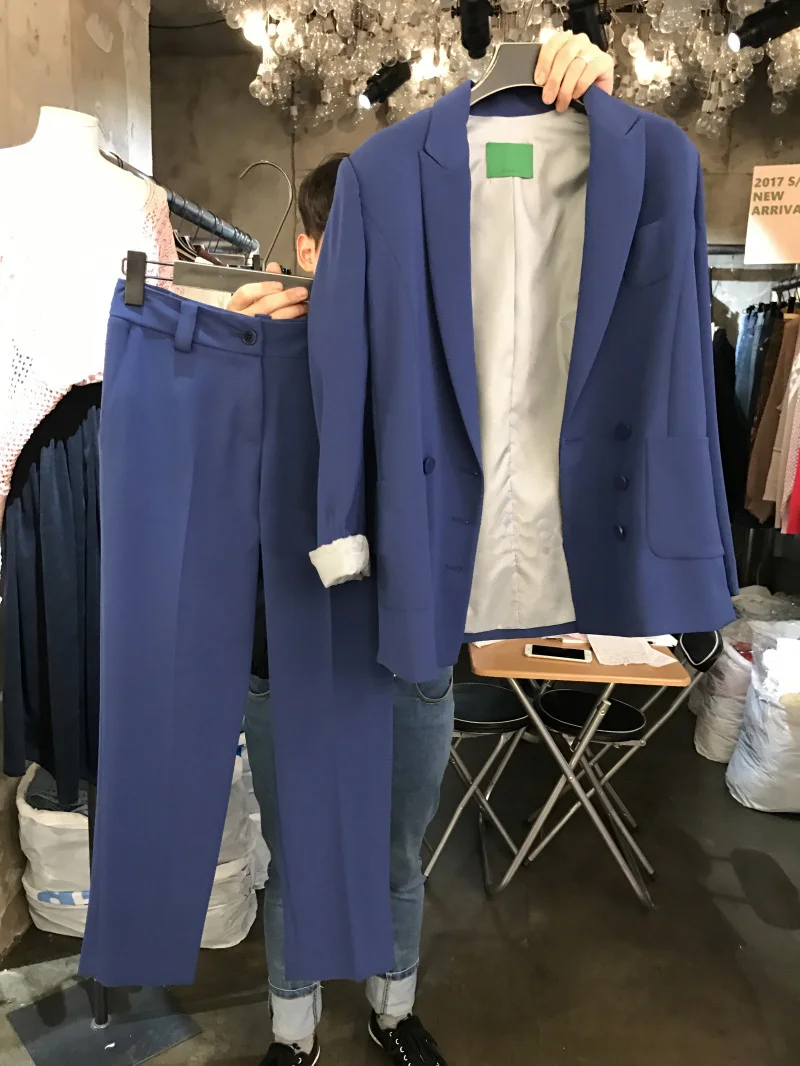 Spring New Small Suit Edition In Fashionable Temperament of Loose Long Suit Jacket Haroun Pants Suit Two Pieces/set Womens Suit Spring New Small Suit Edition In Fashionable Temperament of Loose Long Suit Jacket Haroun Pants Suit Two Pieces/set Womens Suit