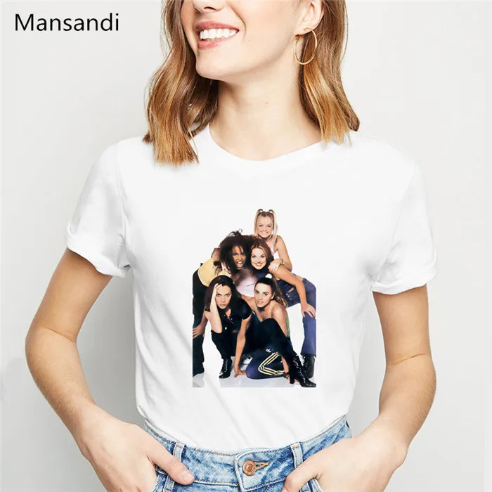 Женские футболки Spice для девушек Лето vogue белая футболка femme harajuku рубашка camisetas mujer Женская футболка размера плюс Топы - Цвет: Y42205