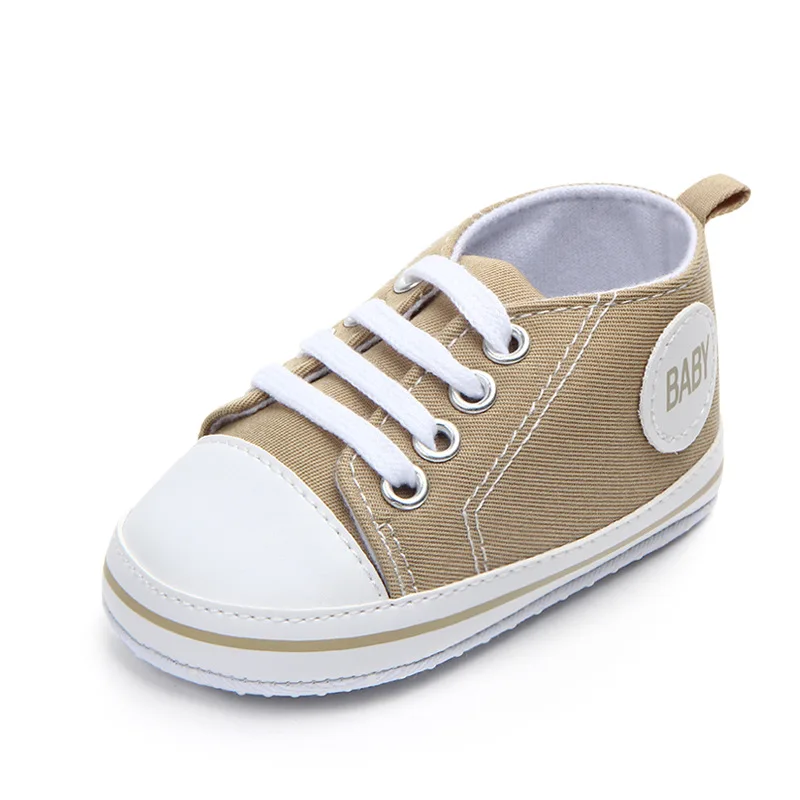 Классические парусиновые спортивные кроссовки на шнуровке для новорожденных мальчиков и девочек, обувь для первых шагов, Детская нескользящая обувь с мягкой подошвой для малышей