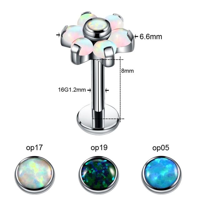 Titanium Labret Nostril Vagina CBR Piercings Opal Ear Septum Helix Cartilage Opal BCR Piercings Micro Dermal Anchor Jewelry
