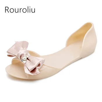 

Rouroliu Women Summer Fashion Comfortable Non-Slip Bowknot Peep Toe Sandals Breathable Casual Jelly Shoes Flats Woman RB127