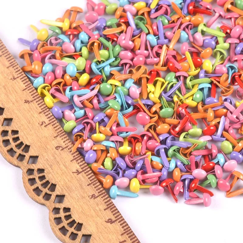Metal Brads Mini Mixed Round Brads Scrapbooking Embellishment Fastener 4.5x8.5mm 200pcs
