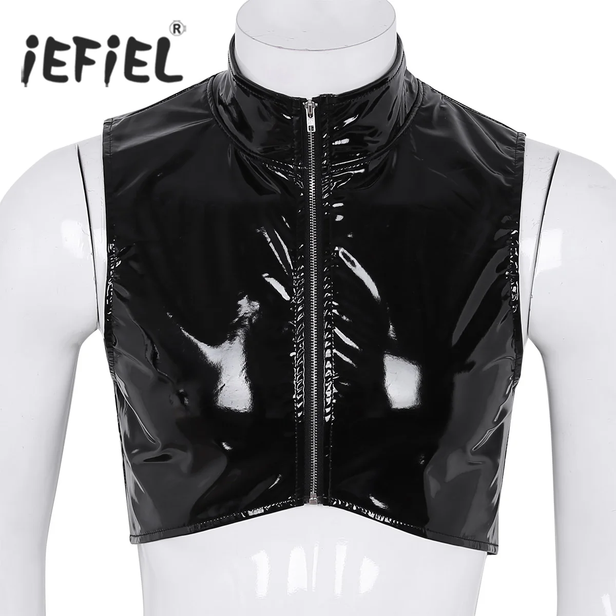 Download Mens Wetlook Clubshirt Faux Leather Sleeveless Stand ...
