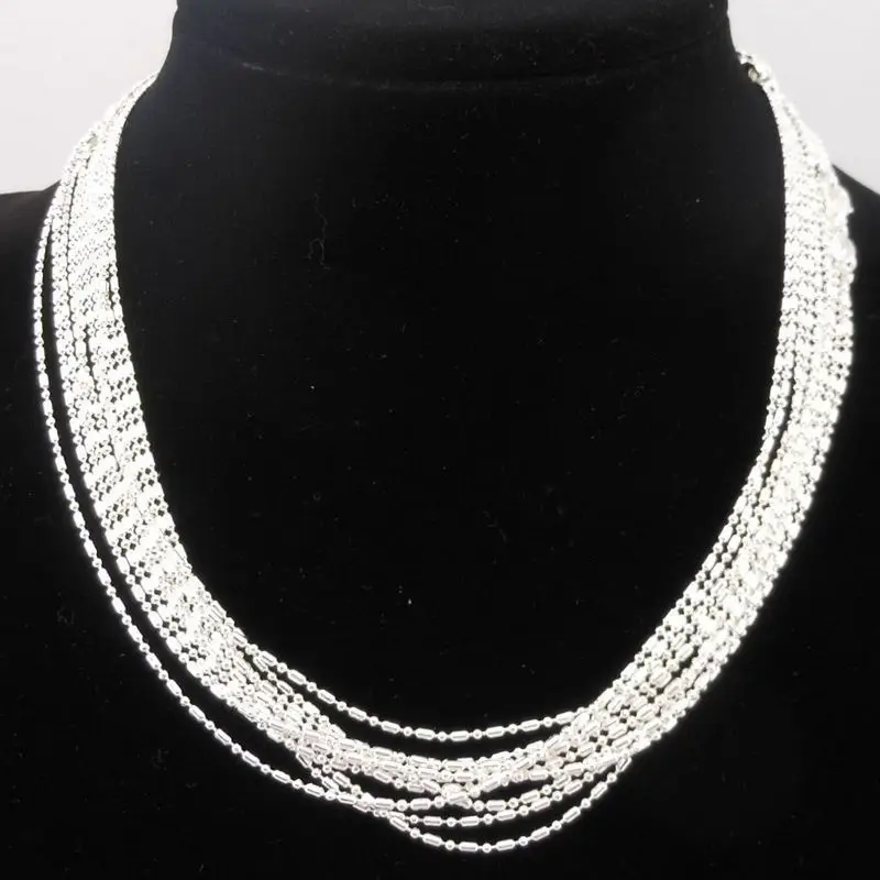 

wholesale Lots 50pcs 16" Bulk Silver Plated 1MM Columnar Join Ball Necklace Chain