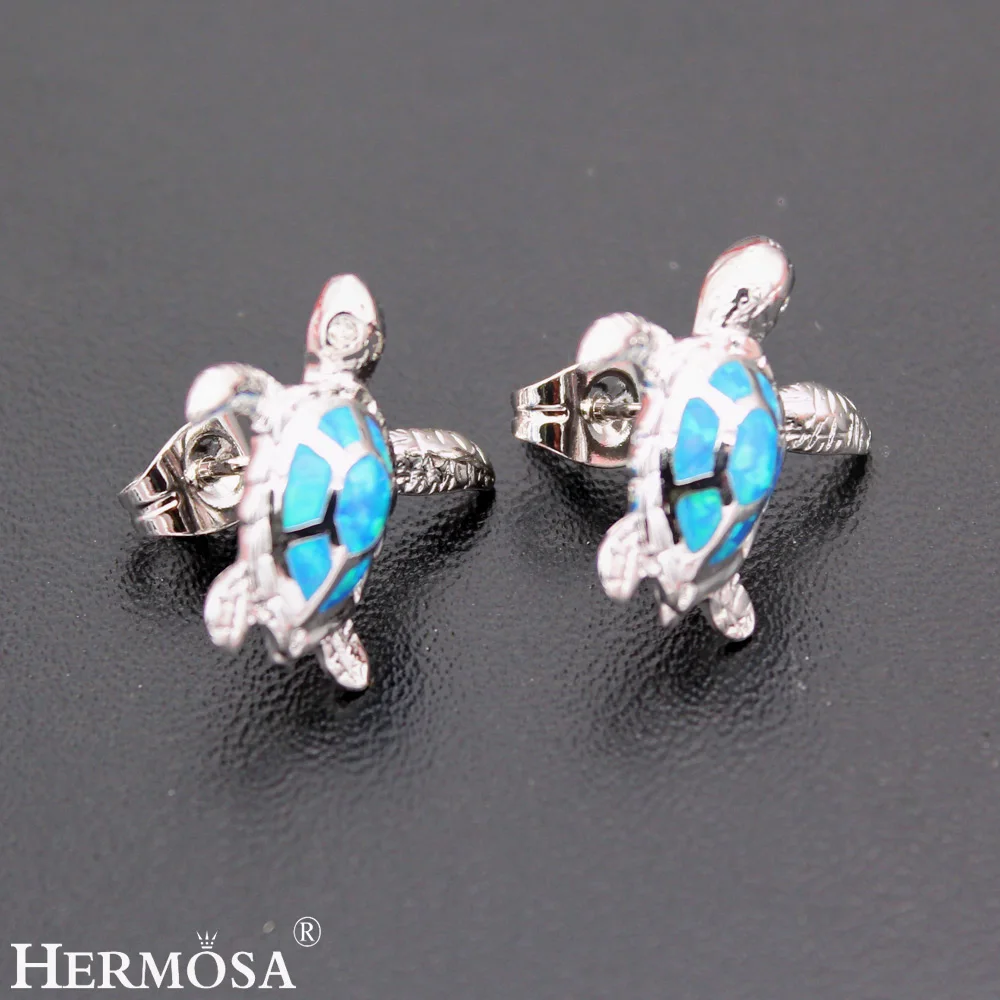 Hermosa Blue Fire Opal морские серьги с дизайном «Черепаха» 925 Стерлинговое Серебро-Сережка-гвоздик ювелирная для женщин Мода женские вечерние праздники