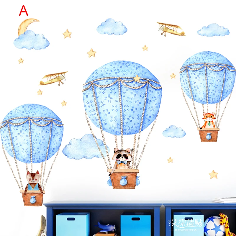 Наклейка s enfant мультфильм животное горячий воздушный шар стикер на стену для детской комнаты детская спальня наклейки на стену самоклеющие...
