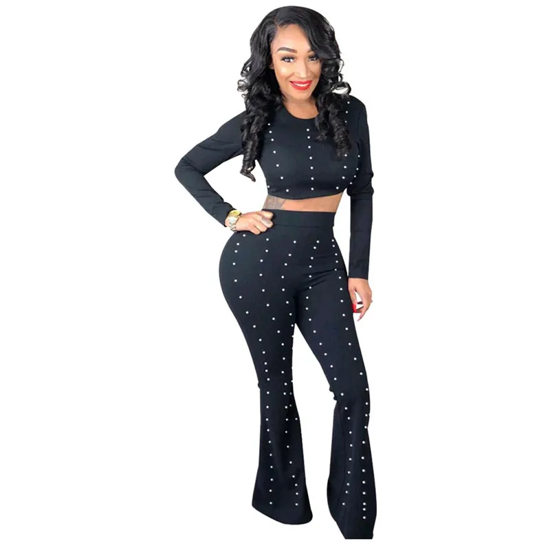 fashion beading women pants 2 piece set-2