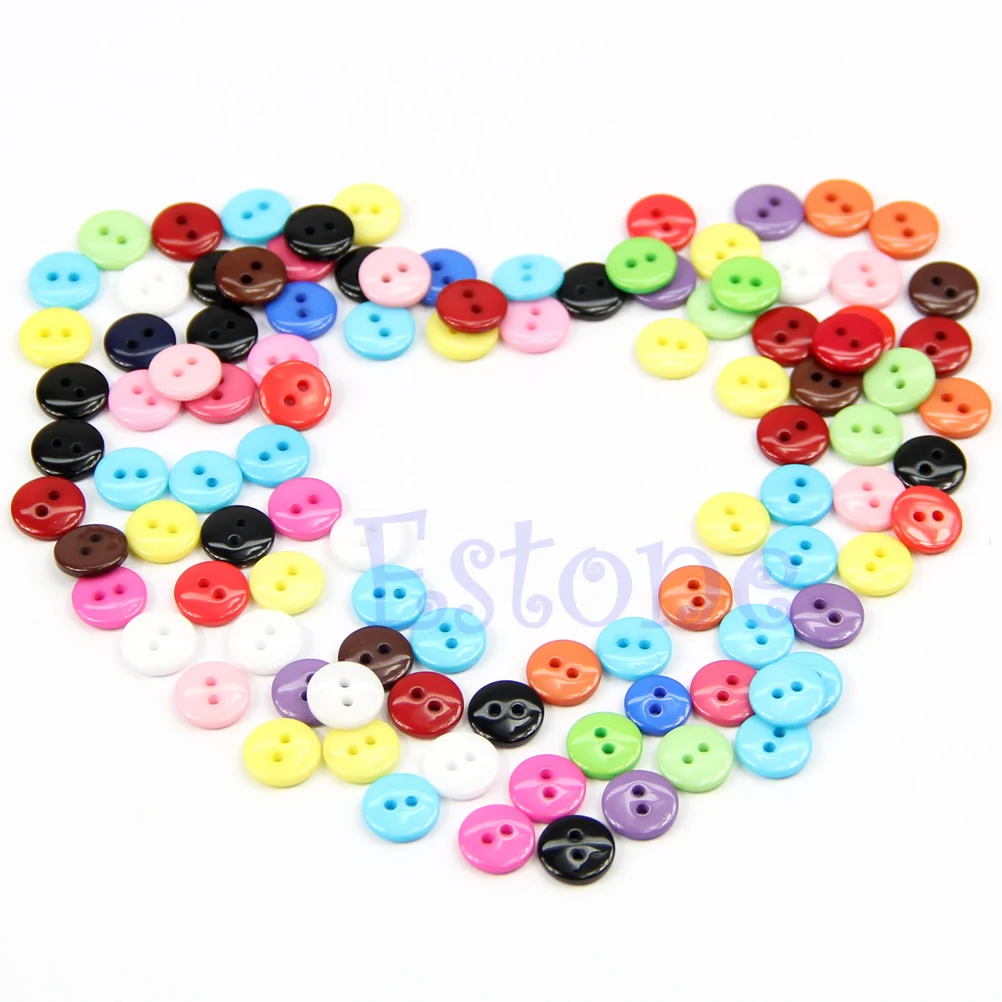 

New 100pcs 10mm Mixed Color Round Shape Resin Buttons Sewing Accessories Hot