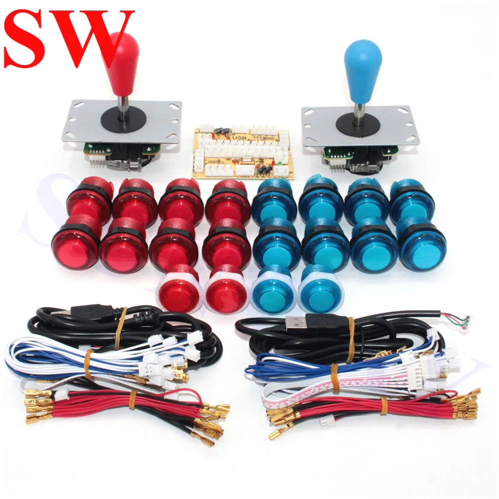 

DIY Arcade LED Controller to Joystick USB encoder Set Kits Ring-Fixing lighted Push Button Replacement Parts for 2 Player