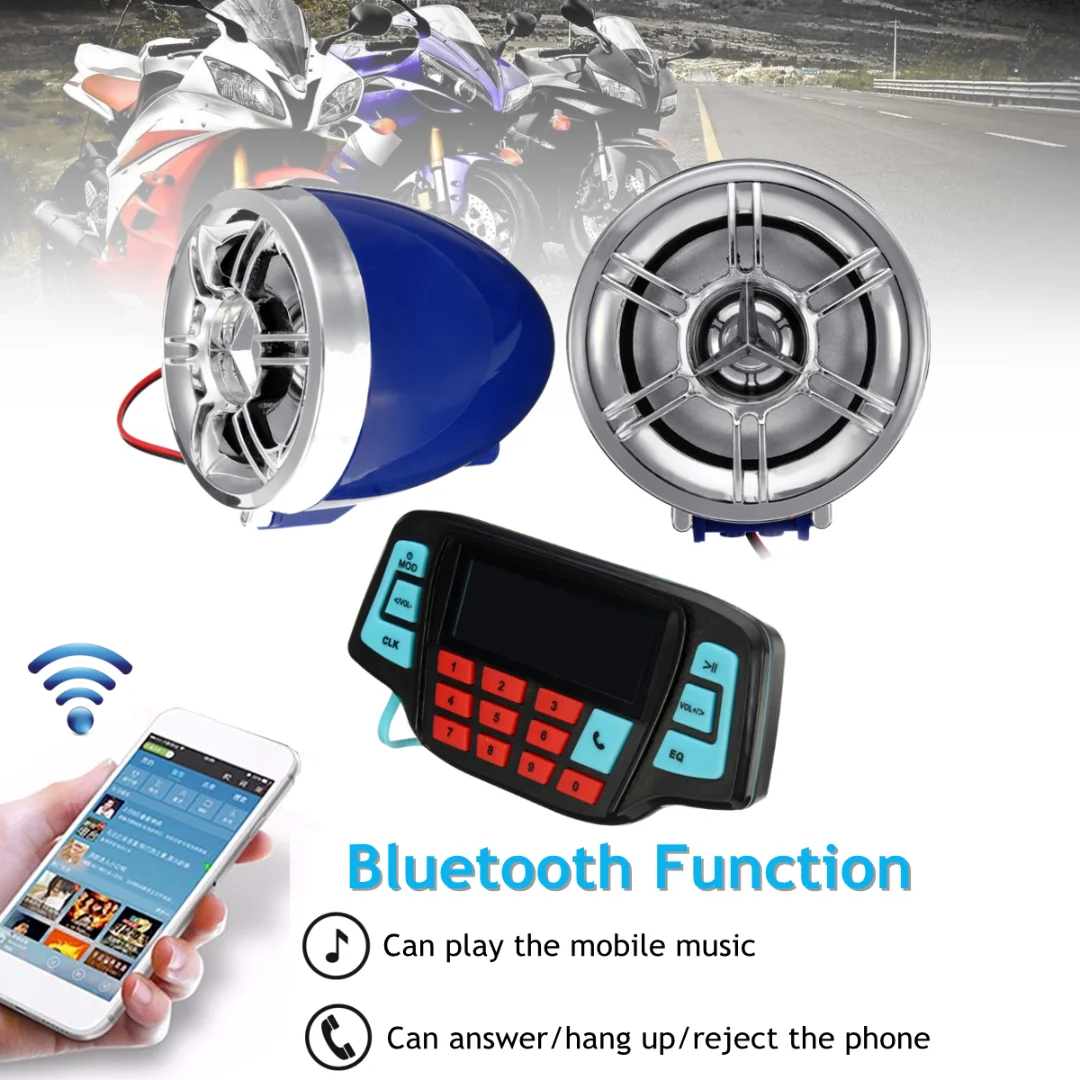 Newest 12V Bluetooth Motorcycle Handlebar Audio System FM Radio MP3 Speaker USB