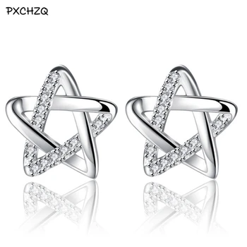 

Hollow flowers five - pointed star silver earrings women 's high - end fashion silver jewelry girls simple ear jewelry 10mm