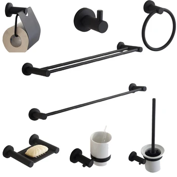 

304 stainless steel towel rack towel bar soap dish blower rack toilet brush black bathroom hardware suite