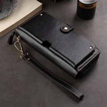 

Genuine Cow Leather Wallet Finger Ring Belt Strap Mobile Phone Case Pouch For Motorola One Power P30 Note/p30 Play,oppo A3s F7