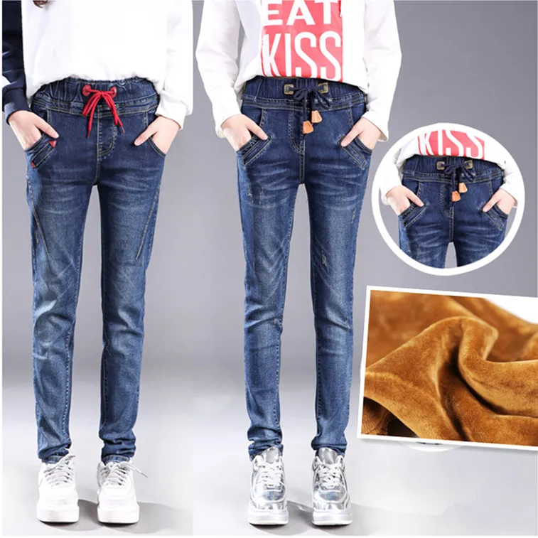 

Autumn and winter with thick warm pants girl cashmere elastic waist trousers girl students only jeans