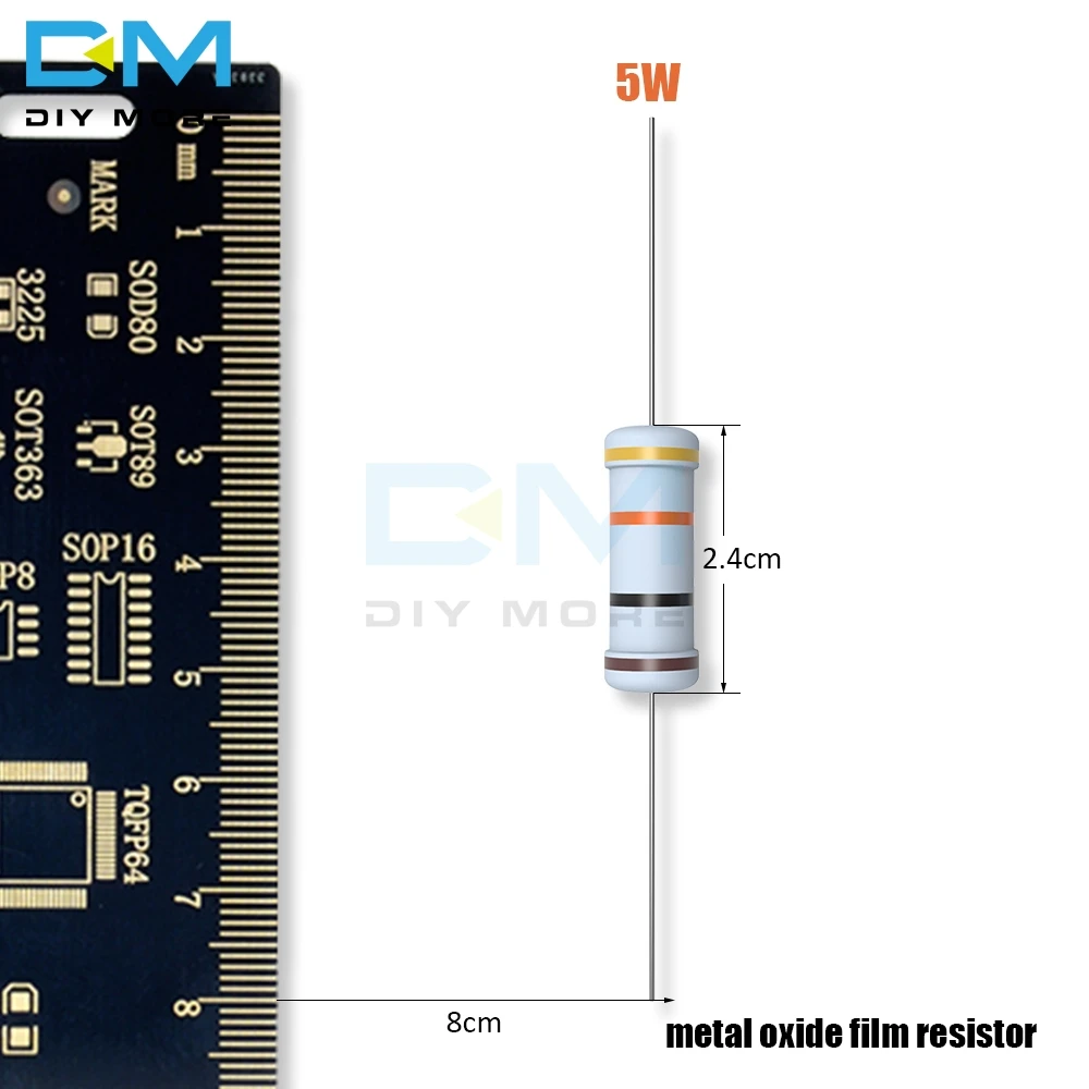 50 шт. металлический оксидный пленочный резистор 5 Вт 5%+ 5%-5% 1R-1M 1 к 2,2 к 4,7 к 5,1 К 6,8 к 10 к 15 к 22 к 47 к 100 к Ом Сопротивление Diy электронные