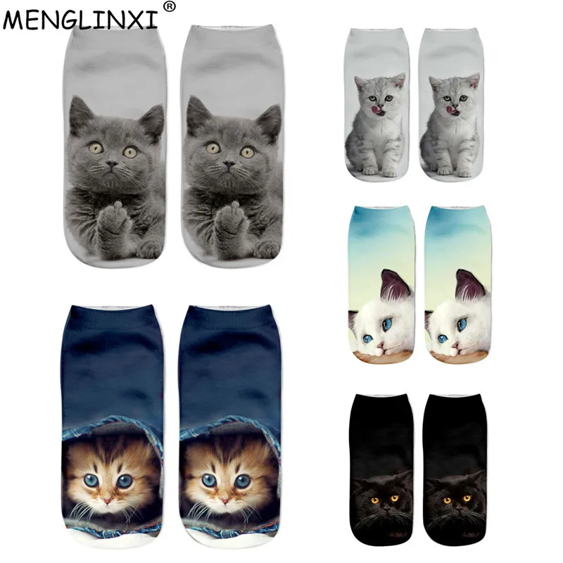 2018 New HOT 3D Printing Women Socks Brand Sock Fashion Unisex Christmas Socks Cat Meias Female Funny Low Ankle Femme Sock Sale