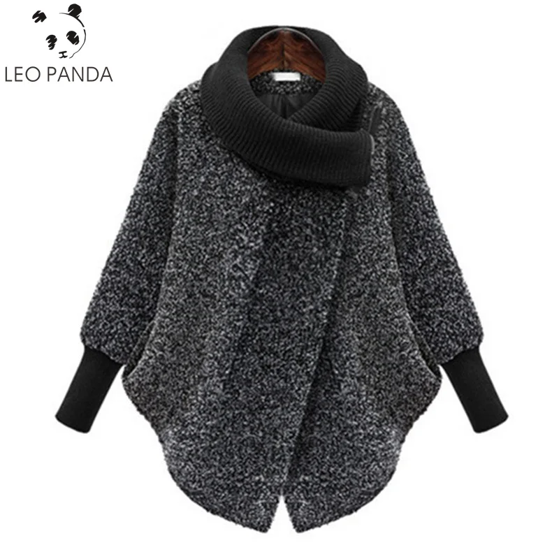 

2019 Autumn Winter Large Size Wool Coat Women Woolen Coat Knitted Turtleneck Thick Cashmere Cloak Female Jacket Plus Size 5XL