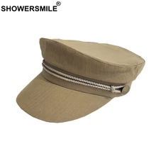 SHOWERSMILE хлопковые кепки Newsboy для женщин, бежевые плоские кепки для мужчин, повседневные однотонные шапки капитана, женские осенне-зимние шапки художника