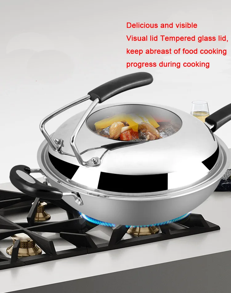 

304 stainless steel wok without oily honeycomb honeycomb non-stick pan uncoated three-layer steel wok