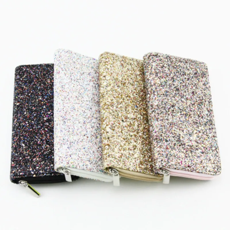 

2019 New Fashion Bling Women Wallet Cute Long Pu Leather Girl Wallets Zipper Purses Cell Phone Card Holder Zip Around Party Gift