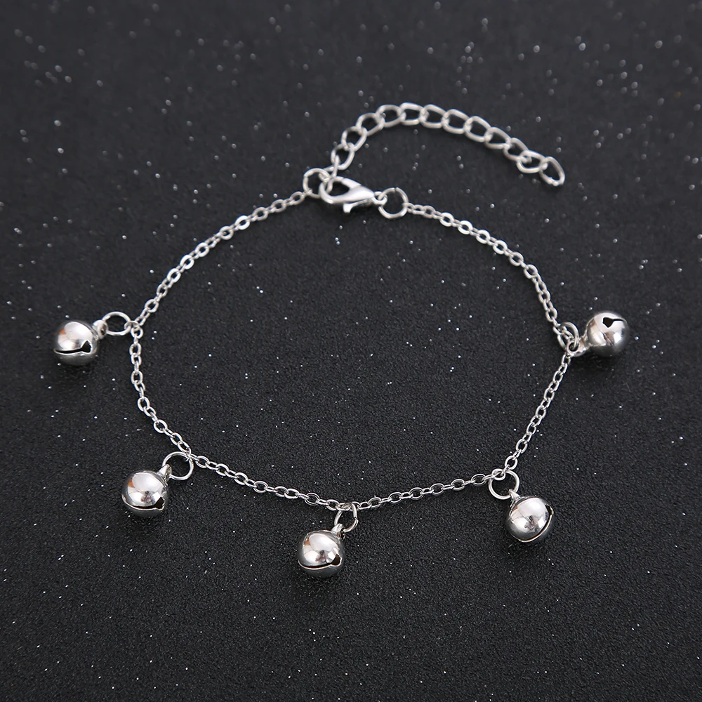 

Vintage Woman Fashion Anklet Girls Summer Beach Foot Jewelry Bohemia Silver Ringing Bell Anklets Simple Sandals Chain Gifts