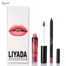 2 шт./компл. помада матовая Водонепроницаемая блеск для губ долговечная жидкость губная помада+ бренд Lipliner профессиональный карандаш для губ