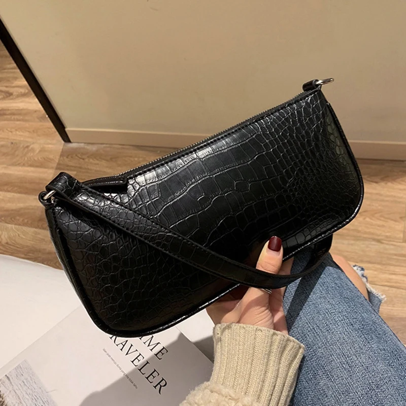 

FGGS-Pu Leather Retro Alligator Pattern Women Messenger Flap Handbags Street Casual Solid Zipper Shoulder Bags