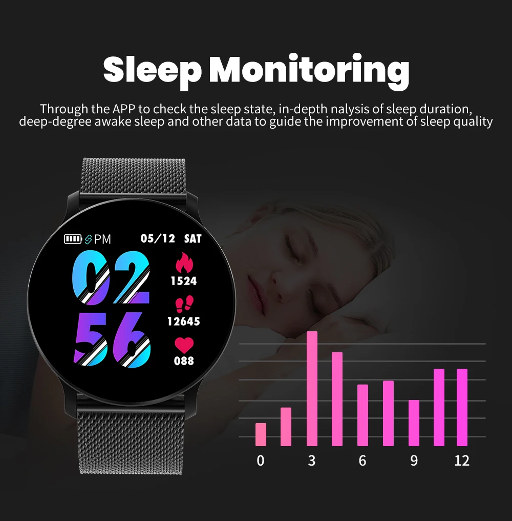 Rundoing NY03 Smart Watch IP68 waterproof Heart rate monitor Smartwatch Message reminder Fitness tracker For Android and IOS