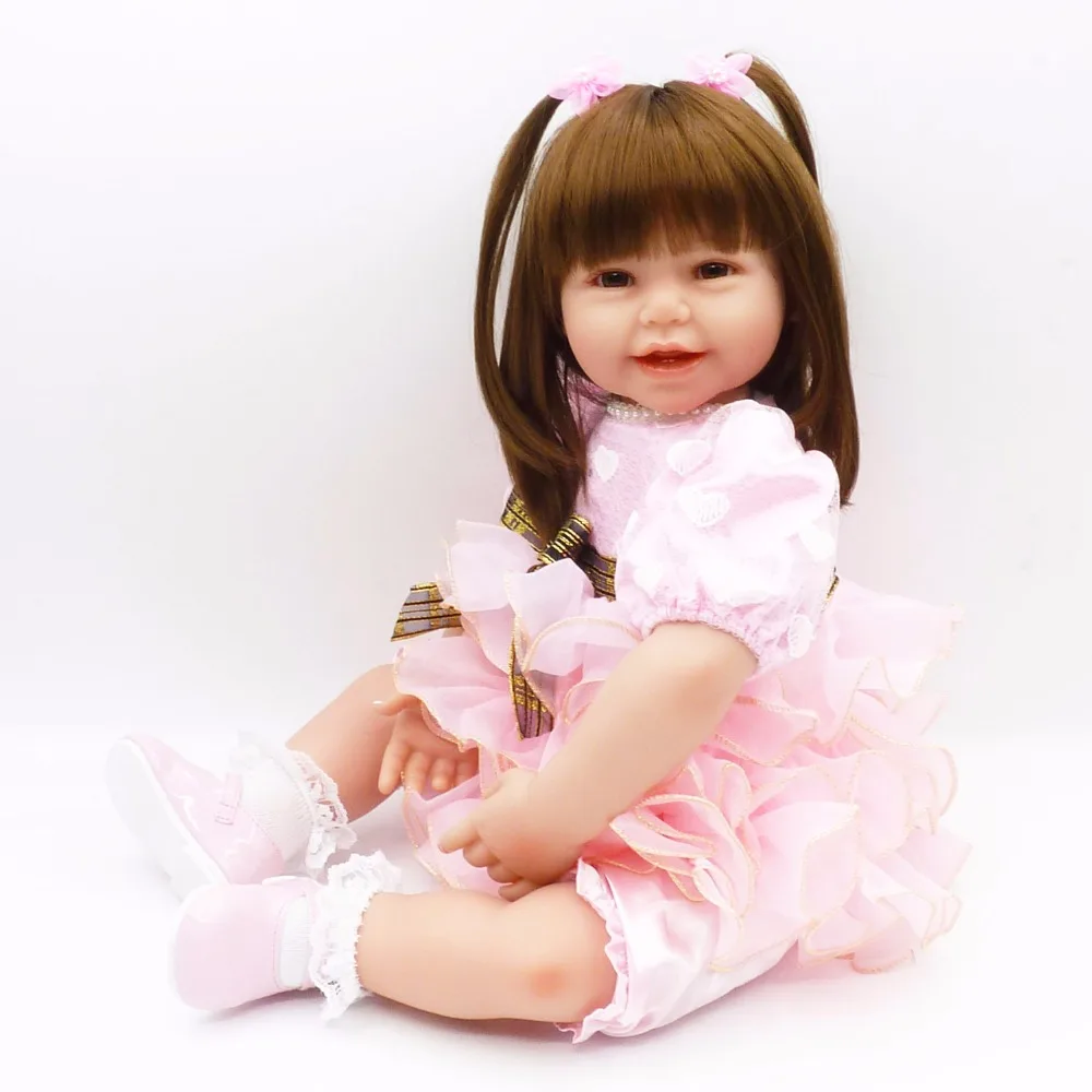 

Pursue 24"/60 cm New Pink Dress bebe reborn Girl Doll Reborn Cloth Body Silicone Limbs Doll Toys for Children Girl Birthday Gift