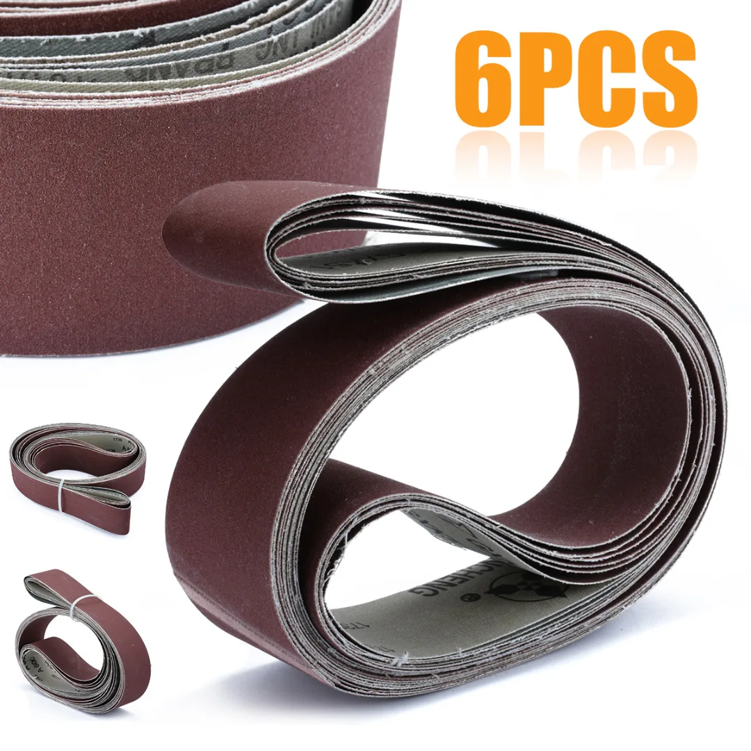 6Pcs 2" x 72" Grit Sanding Belts 180/240/320/400/600/800 Grit Assortment Metal Grinding Aluminium Bands Polisher Oxide Sander