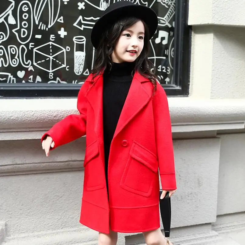 Г. Модная осенне-зимняя весенняя куртка для девочек, шерстяное пальто для маленьких девочек длинная детская верхняя одежда, Тренч JW3847 - Цвет: red wool coat