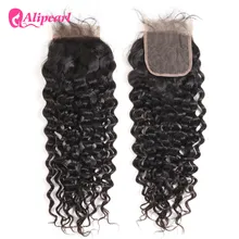 Волна воды Кружева Закрытие 4X4 дюйма Бесплатный Часть с ребенком волос естественной Цвет Реми Али Перл волос