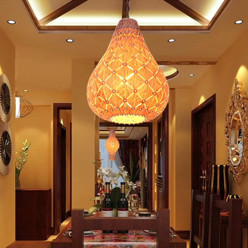 

SGROW Wooden Lampshade Pendant Light for Dinning Room Cafe Bar Southeast Asia Simple Creative Hanging Lamp Lighting Fixtures