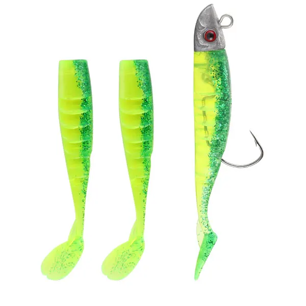 JACKFISH Jig Head T Tail Soft Fishing Lure 3PCS/10.5cm/15g Soft bait with Grankhook Swimbait fishing Tackle Pesca jigging lure - Цвет: D