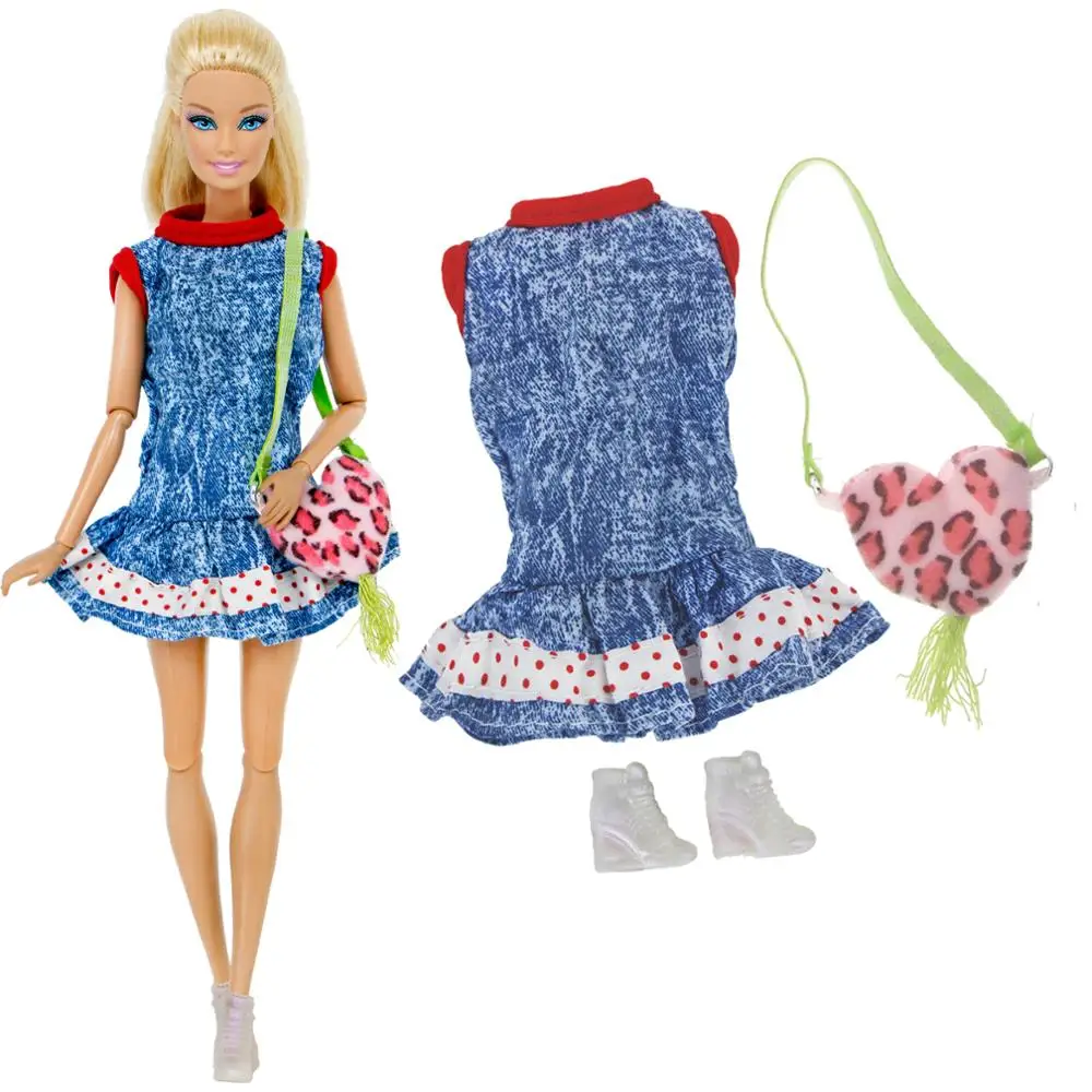 1 комплект, кукольные аксессуары, платье+ обувь+ сумка, Милая женская повседневная юбка, наряд для вечеринки, кукольный домик, Одежда для куклы Барби
