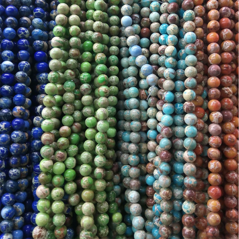 

Yellow Green Blue Bright Orange Turquoises Sea Sediment Nature Stone Imperial Jaspers Loose Bead For DIY Jewelry Making Bracelet