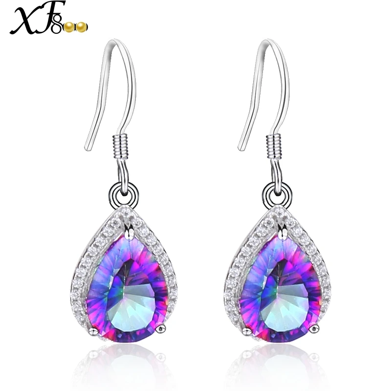 

XF800 925 Sterling Silver Jewlery Gemstones Natural Topaz Crystal Drop Dangle Earrings 8*11 Fashion For Women Party Gift [T236E]