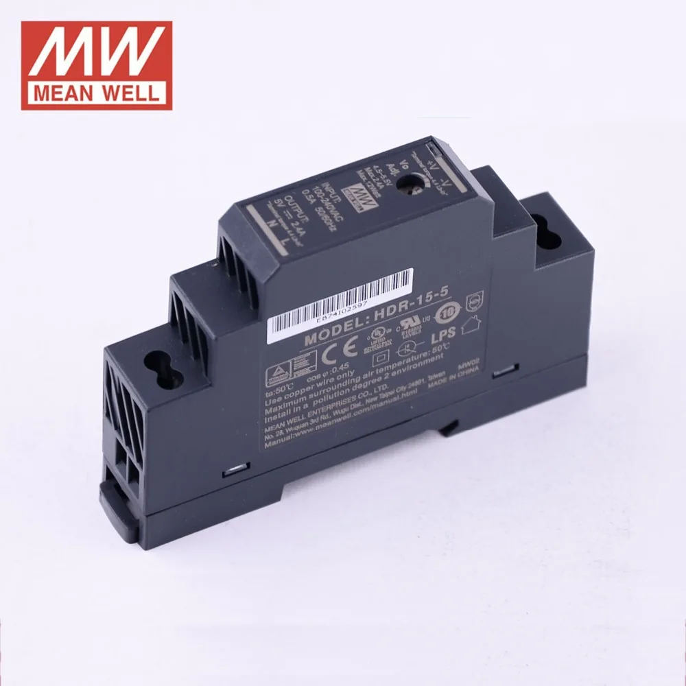 Оригинал MEAN WELL HDR 15 5 A 12 Вт В meanwell ультра тонкий ступенчатая форма DIN Rail источник