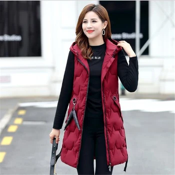 

Women Winter Vest 2019 New Down Cotton Vest Women Sleeveless Hooded Warm Thicken Plus Size women Vest chalecos para mujer C816