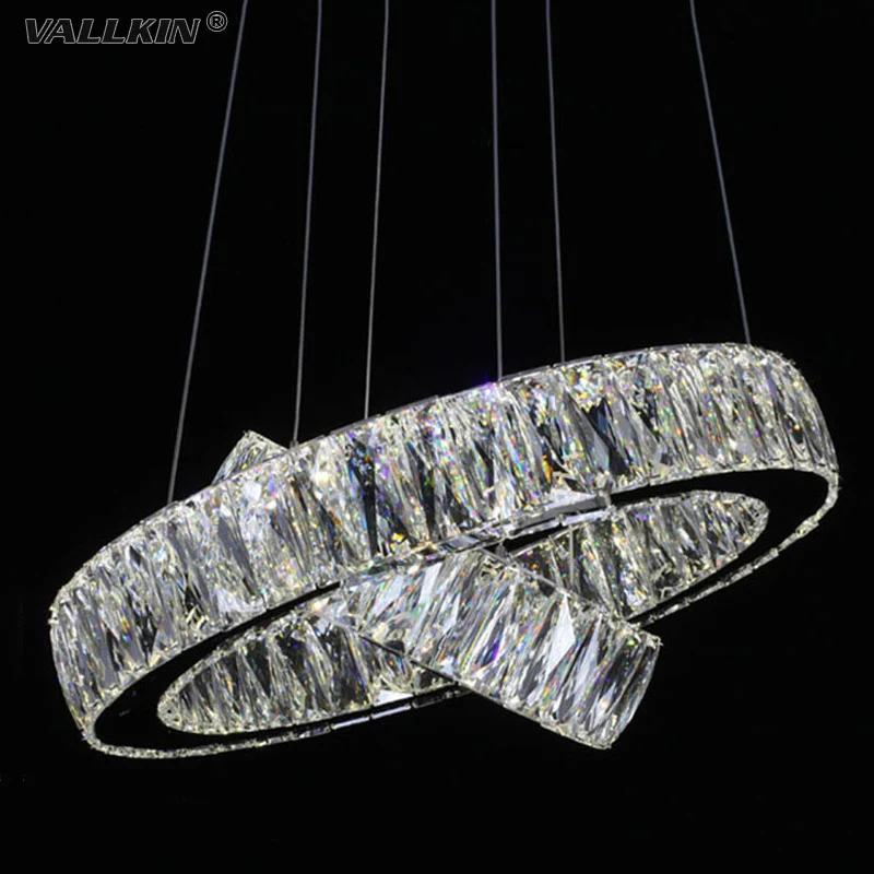 VALLKIN LED Crystal Pendant Lights Lamps Fixtures For Hallway Cafe Stainless Steel Clear K9 Crystal Lighting CE FCC ROHS Wholesale Lights & Lighting