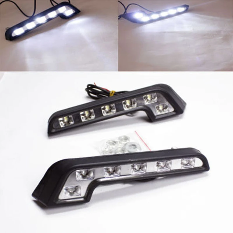 2X White 6 LED Universal Car Auto Driving Lamp Fog 12V DRL Daytime Running Light