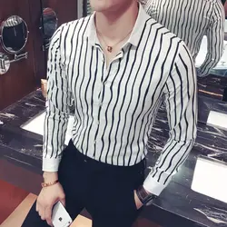 Мужская рубашка yc007 * 2017 Зимняя мода Волна Полосатый Мужская рубашка с длинным рукавом, корейский Тонкий Футболки с рукавами P50