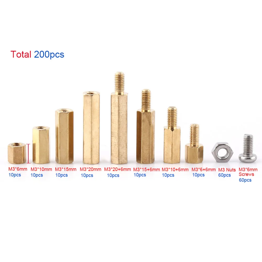 200 шт./компл. M3 PCB латунная материнская плата противостояние винт набор гаек набор шестигранные Мужские Женские болты с резьбой и гайки