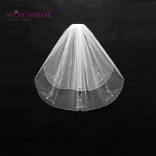 Wowbridal изящные невесты фата двухслойной картина бисером края органзы свадебные аксессуары