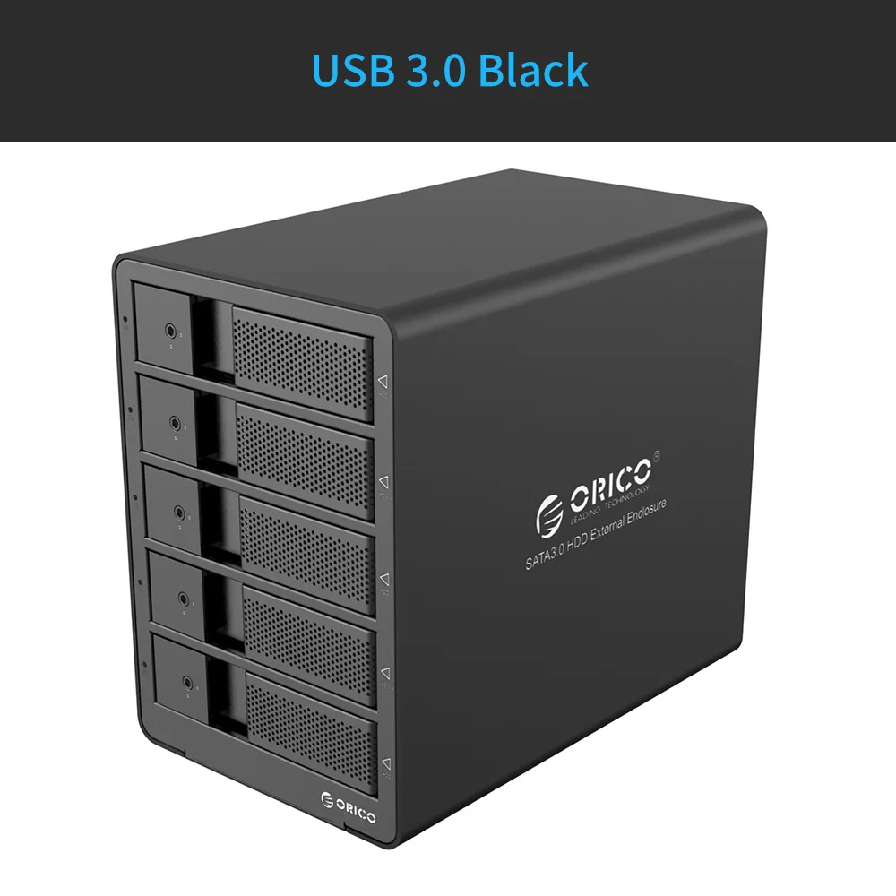 ORICO 5 bay 3,5 дюйма SATA алюминиевый USB3.0 корпус для жесткого диска 50 ТБ макс с 12V6. 5A ЕС вилка адаптер питания из России Склад - Цвет: Black EU