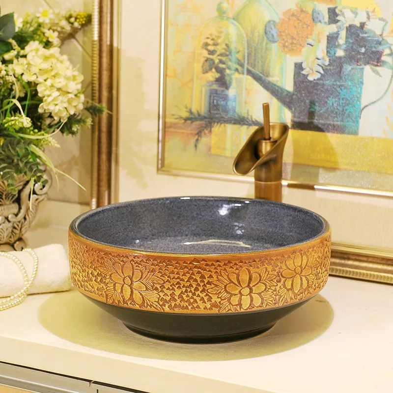 

Artistic Wash Basin Ceramic Round Coutertop Bathroom Sink washbasin sink